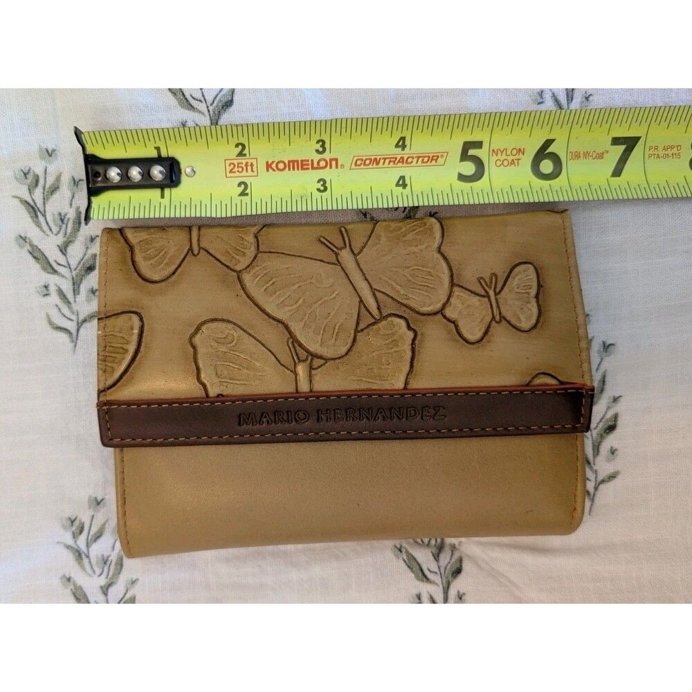 Designer Mario Hernandez Tan Brown Leather Butterfly Trifold Wallet - Picture 9 of 10